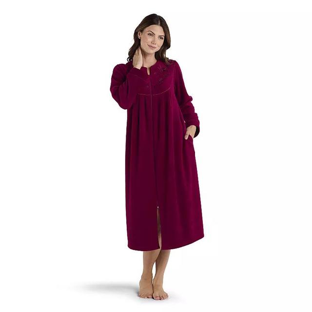 Petite Miss Elaine Essentials Micro Fleece Long Zip Robe, Womens Red Product Image