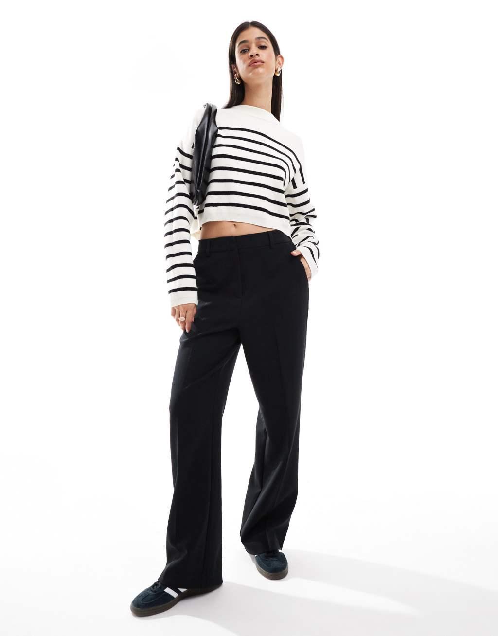 Bershka button detail sweater in ecru & black stripe Product Image