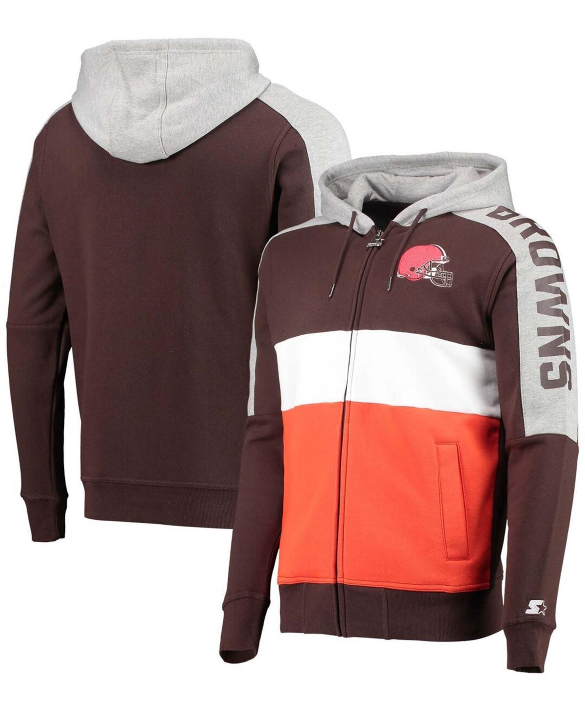 Mens Starter /Orange Cleveland s Playoffs Color Block Full-Zip Hoodie Product Image