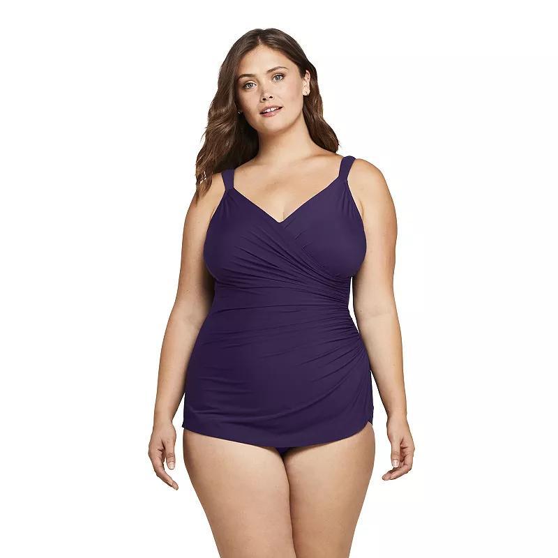 Plus Size Lands End DD-Cup SlenderSuit Tummy Control One-Piece Swimsuit, Womens Purple Product Image