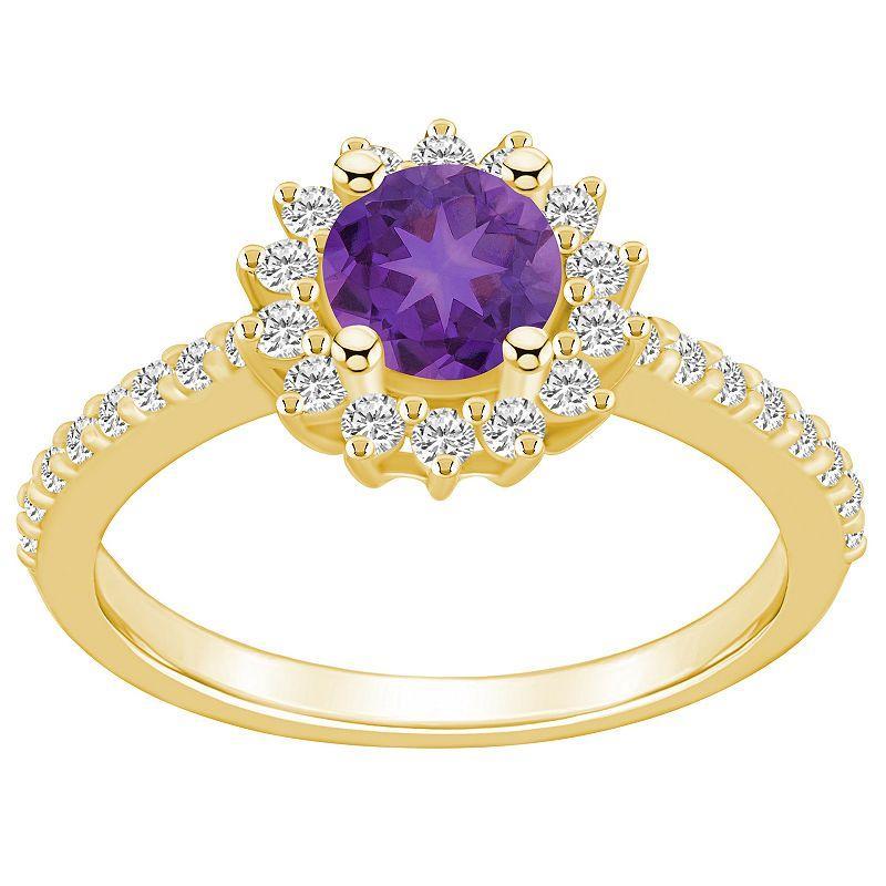 Alyson Layne 14k Gold Amethyst & 1/2 Carat T.W. Diamond Halo Ring, Womens Purple Product Image