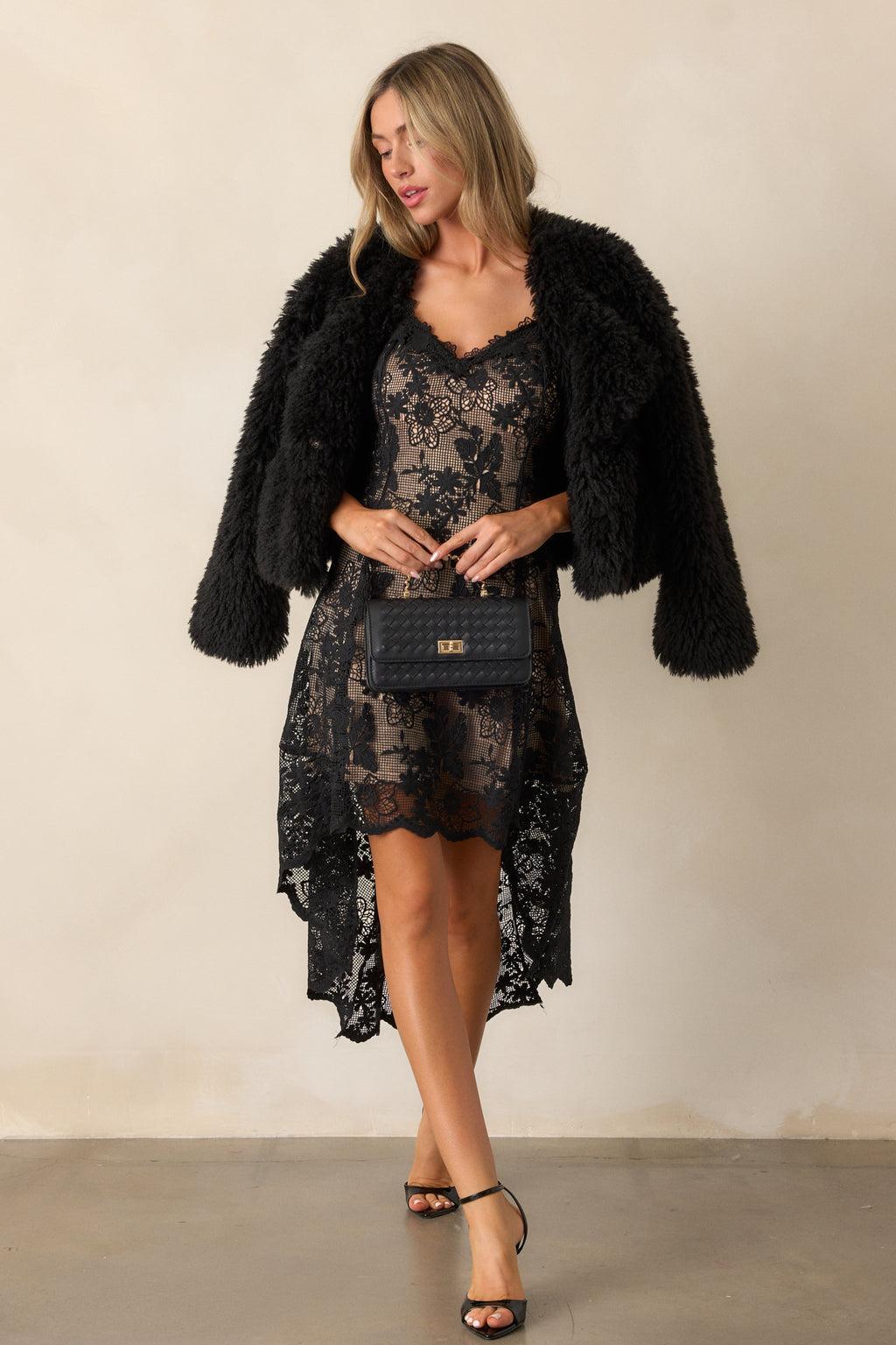 Graceful Bloom Black Lace High Low Dress Product Image