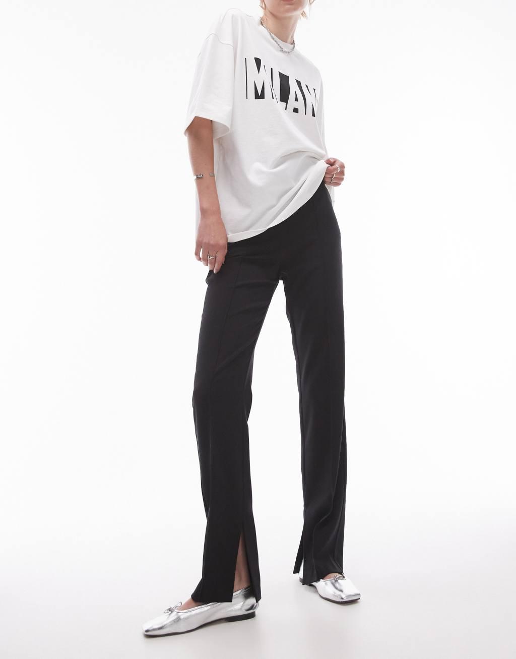 Topshop Tall basic split pants in black Product Image