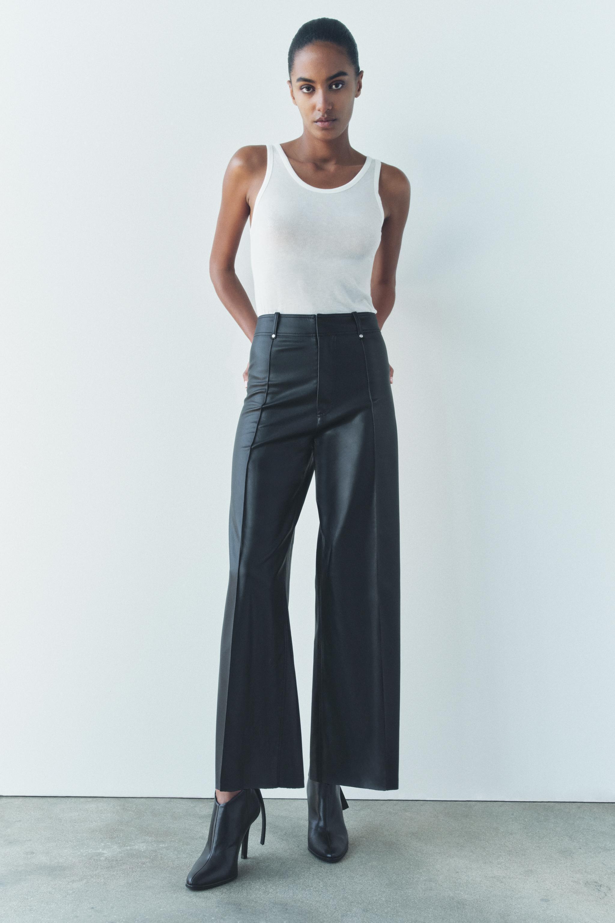 FAUX LEATHER WIDE LEG PANTS ZW COLLECTION Product Image