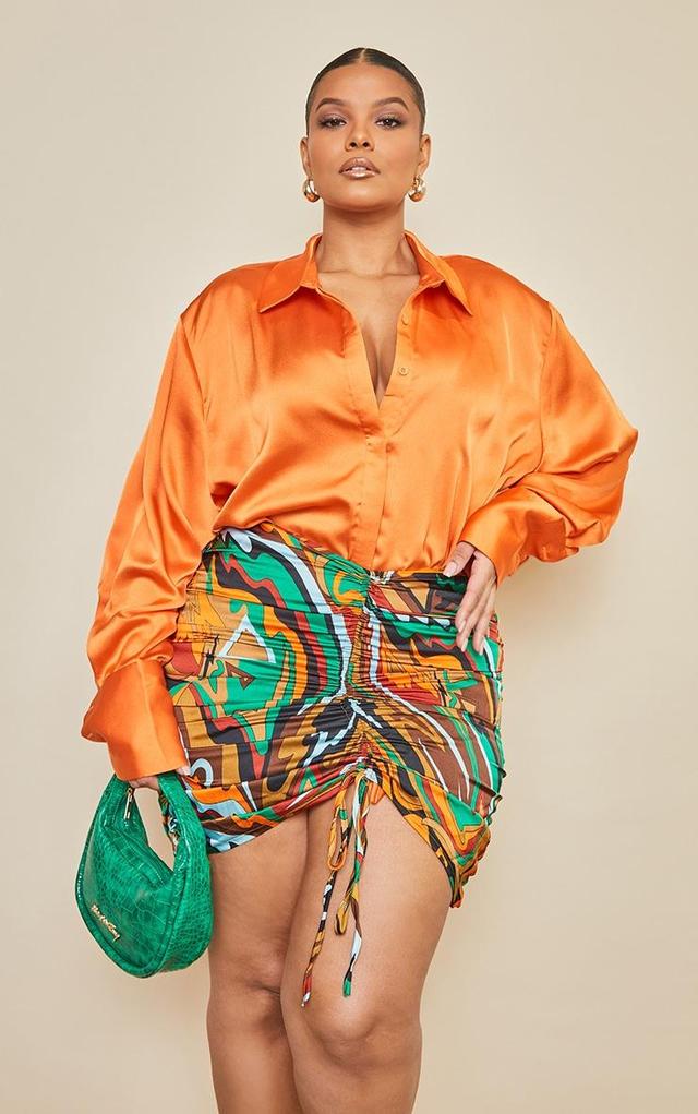 Plus Orange Oversized Satin Shirt Product Image