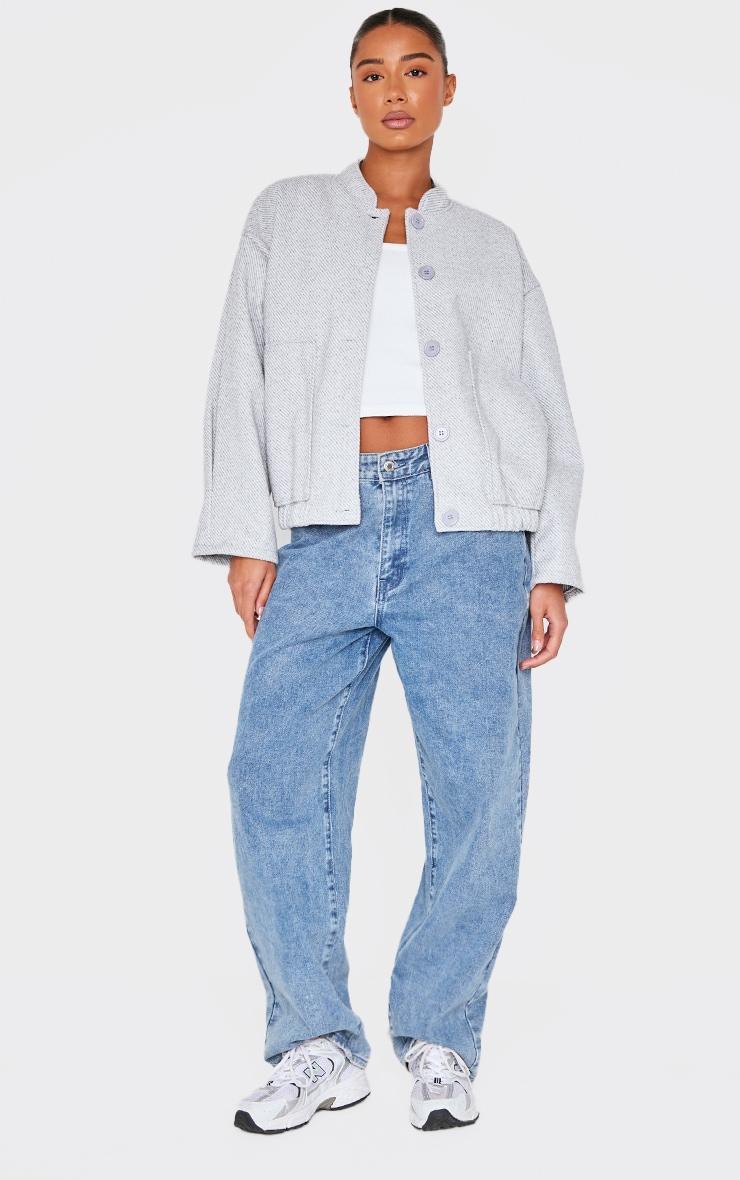 Grey Herringbone Oversized Bomber Product Image