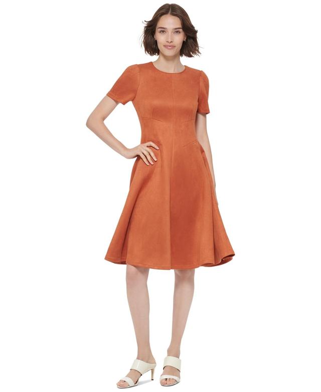 Calvin Klein Womens Faux-Suede Short-Sleeve Dress Product Image