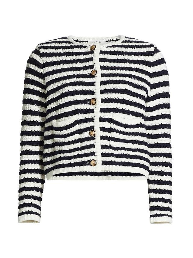 Womens Gaspard Striped Knit Crewneck Cardigan Product Image