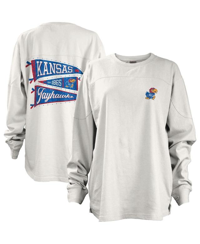 Womens Pressbox Kansas Jayhawks Pennant Stack Oversized Long Sleeve T-Shirt Product Image