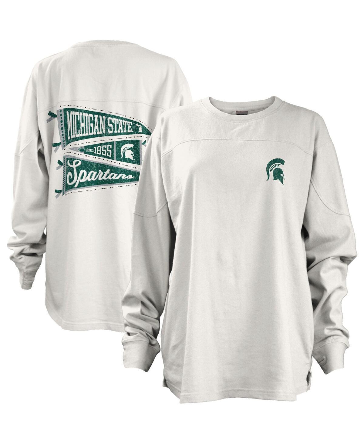 Womens Pressbox Michigan State Spartans Pennant Stack Oversized Long Sleeve T-Shirt Product Image