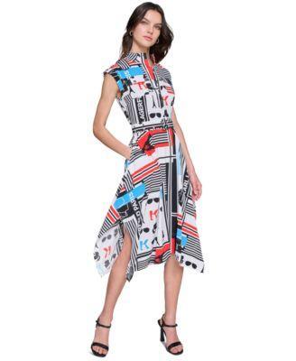 Women's Printed Handkerchief-Hem Midi Dress Product Image