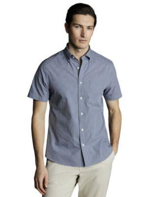 Men's Slim Fit Button-Down Collar Non-Iron Stretch Mini Gingham Short Sleeve Shirt Product Image