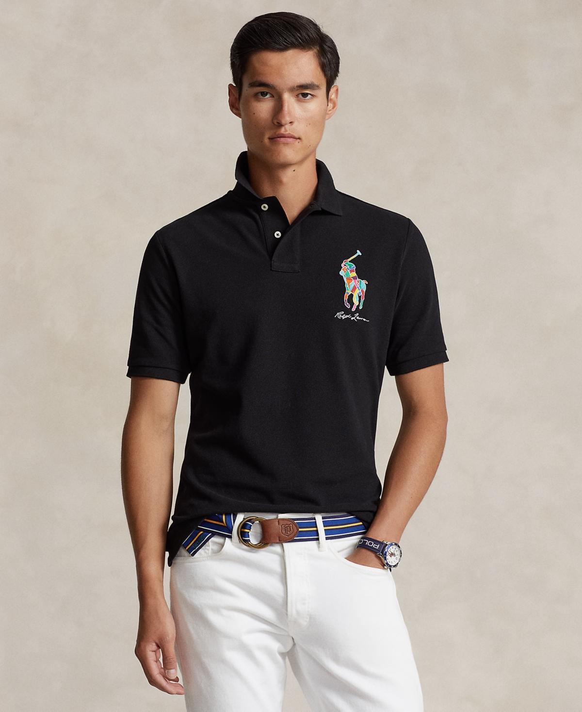 Mens Pony Embroidered Mesh Polo Shirt Product Image