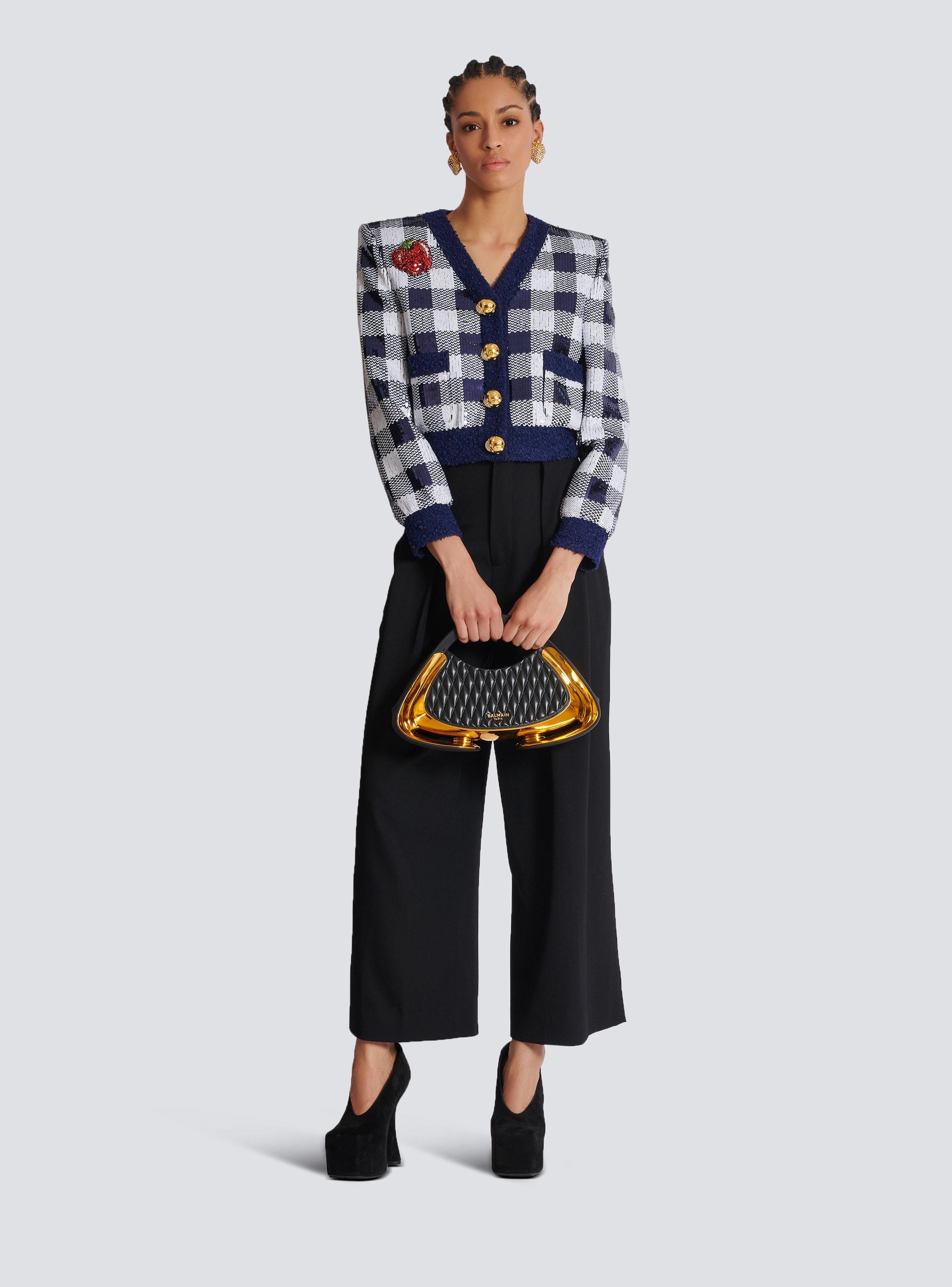 Cropped jacket in gingham sequins Product Image