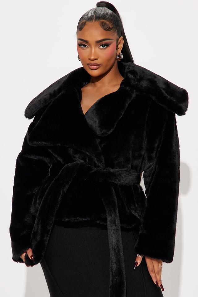 Plush Life Faux Fur Coat - Black Product Image