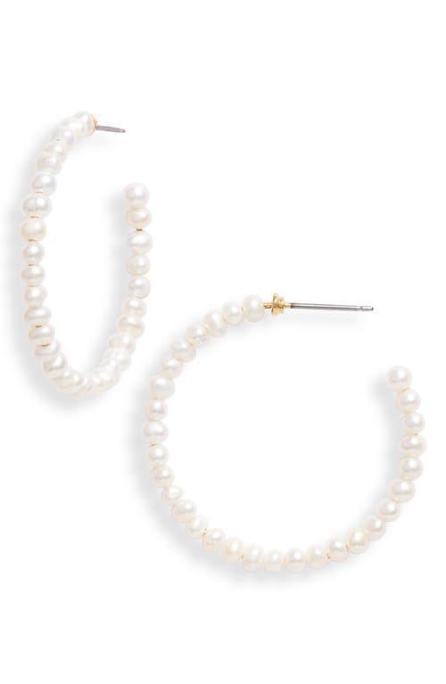 Womens 14K-Gold-Plated & Freshwater Pearl Medium Hoop Earrings - Pearl Product Image