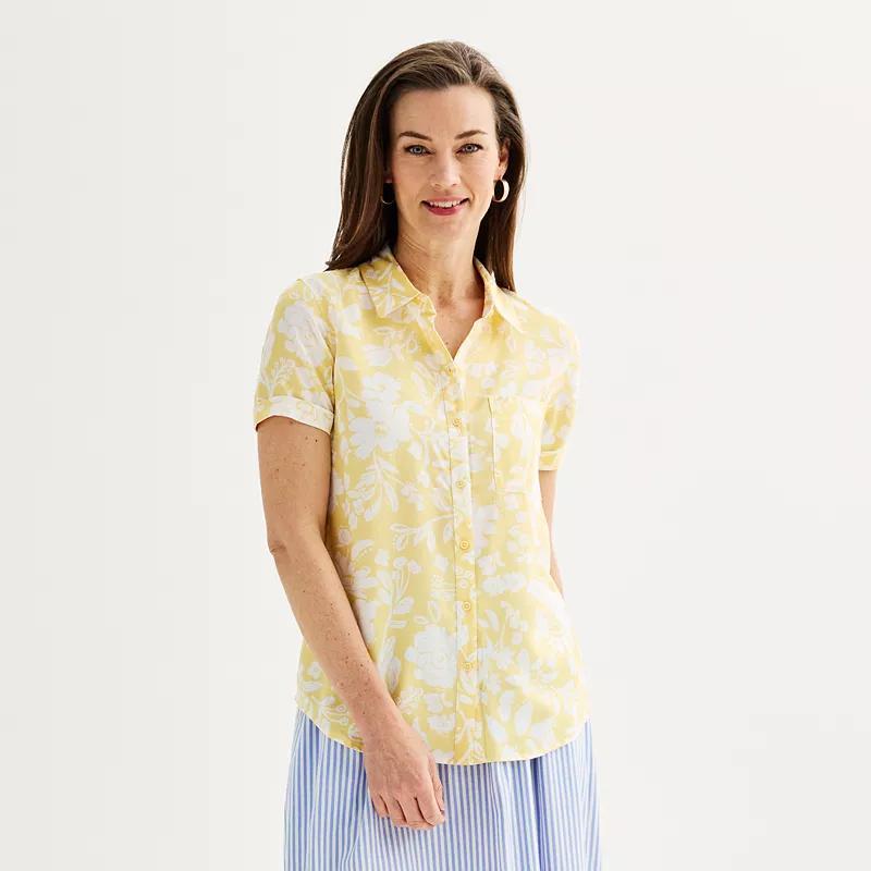 Womens Croft & Barrow Woven Camp Shirt White Product Image