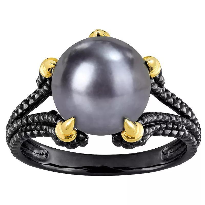 Stella Grace Mens 18k Gold Over Silver Dyed Black Freshwater Cultured Pearl Ring Two Tone Product Image