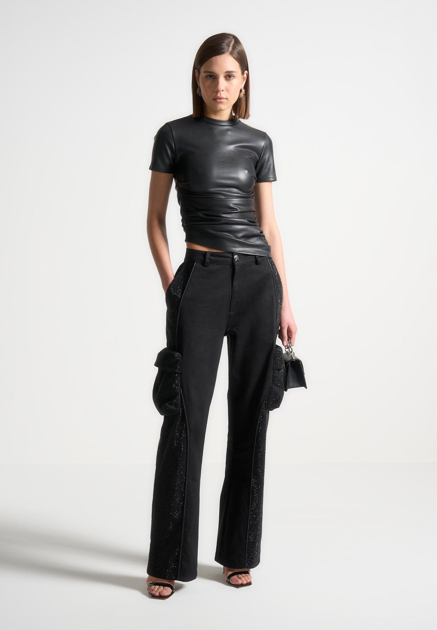 Rhinestone Contour Cargo Pants - Black Female Product Image