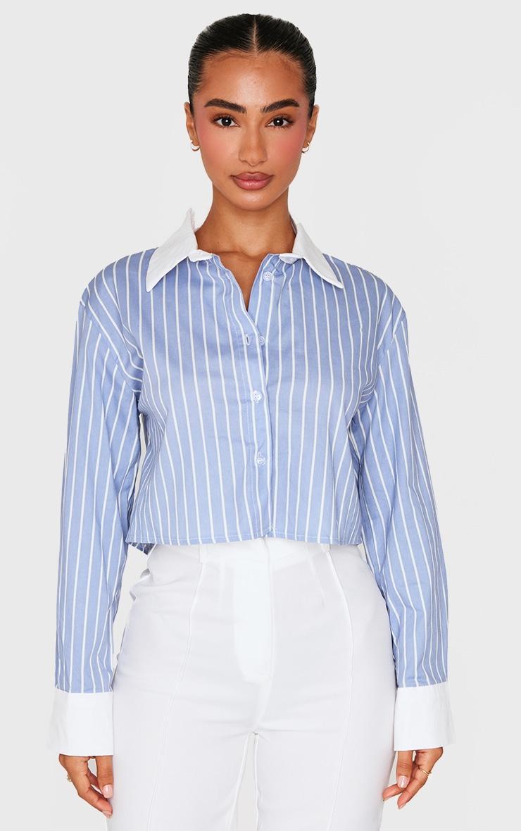 Petite Blue Pinstripe Cropped Shirt product image