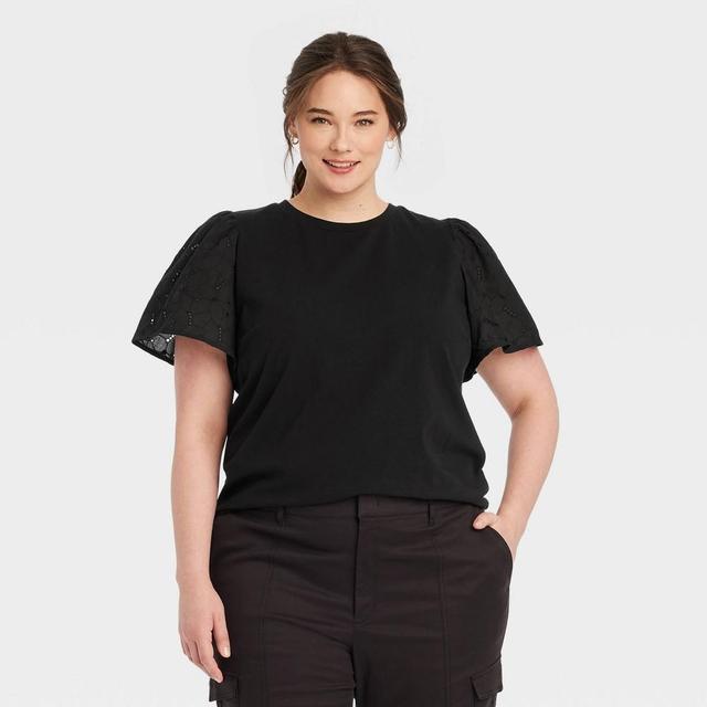 Womens KTW Puff Elbow Sleeve T-Shirt - A New Day Black XXL Product Image