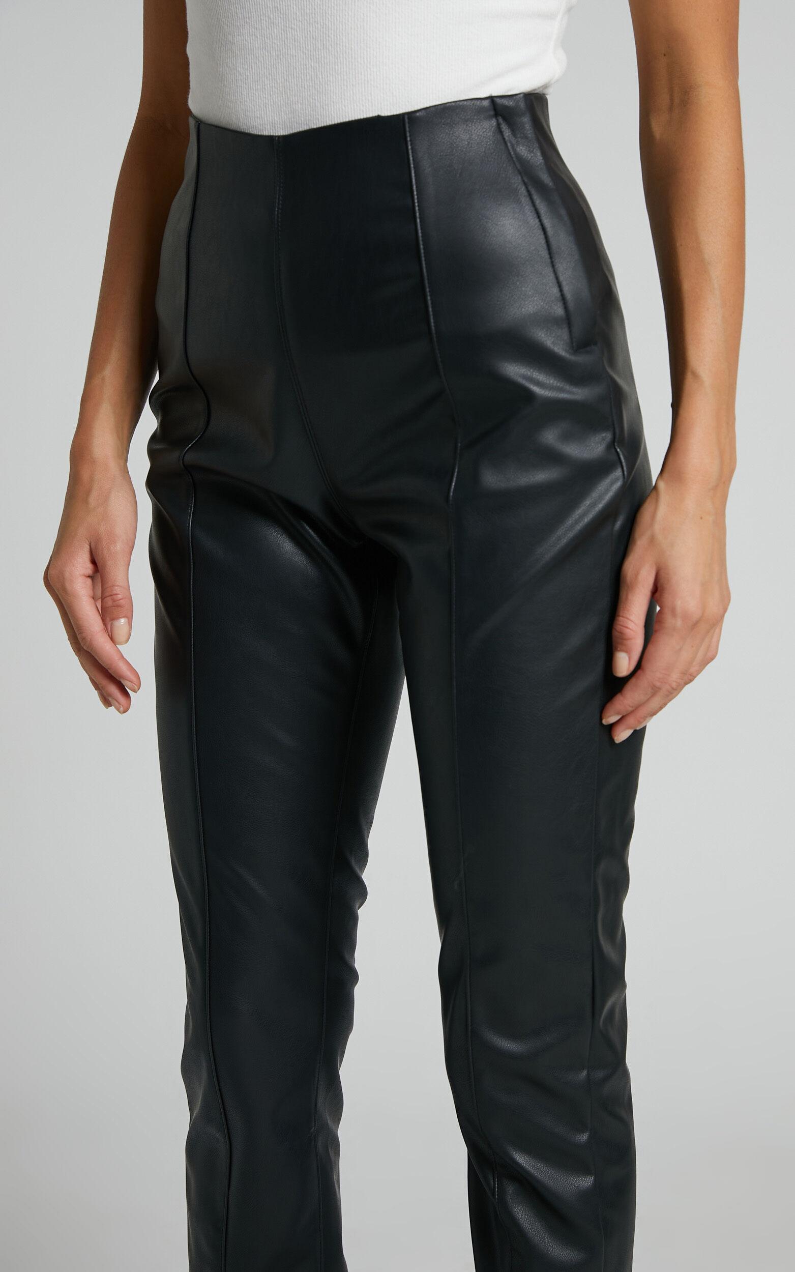 Lenette - High Waisted Faux Leather Split Hem Leggings in Black Product Image