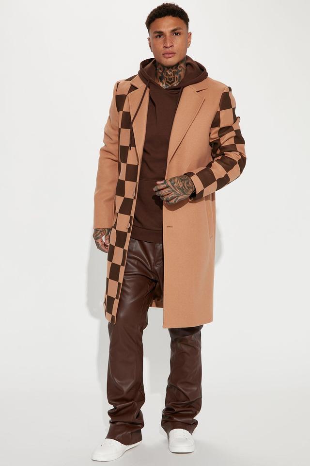 Half Checked Long Coat - Tan Product Image