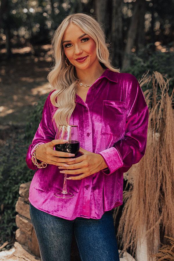 Seasonal Sweetness Velvet Button Up In Fuchsia Product Image