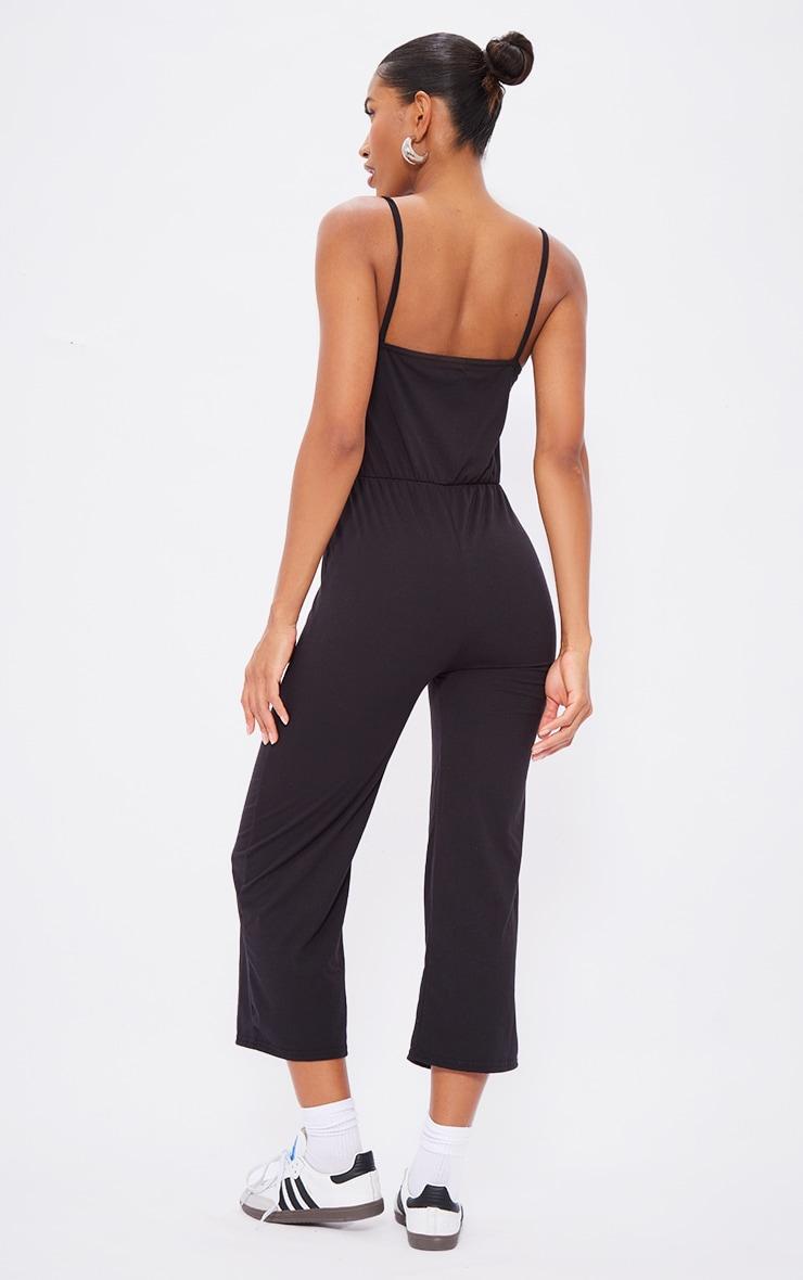 Black Strappy Jersey Culotte Jumpsuit Product Image