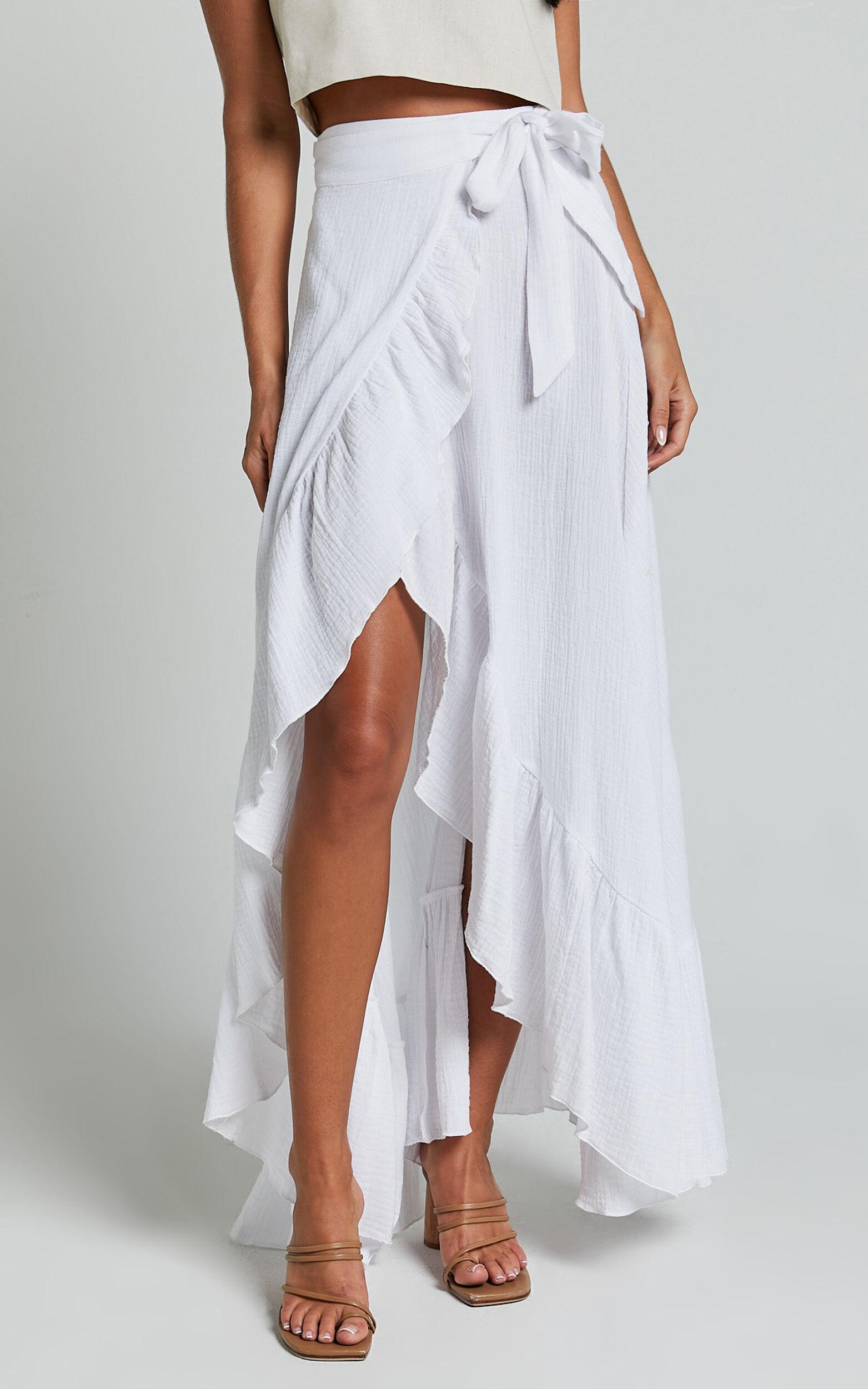 Donita Midi Skirt - Muslin Wrap Skirt in White Product Image