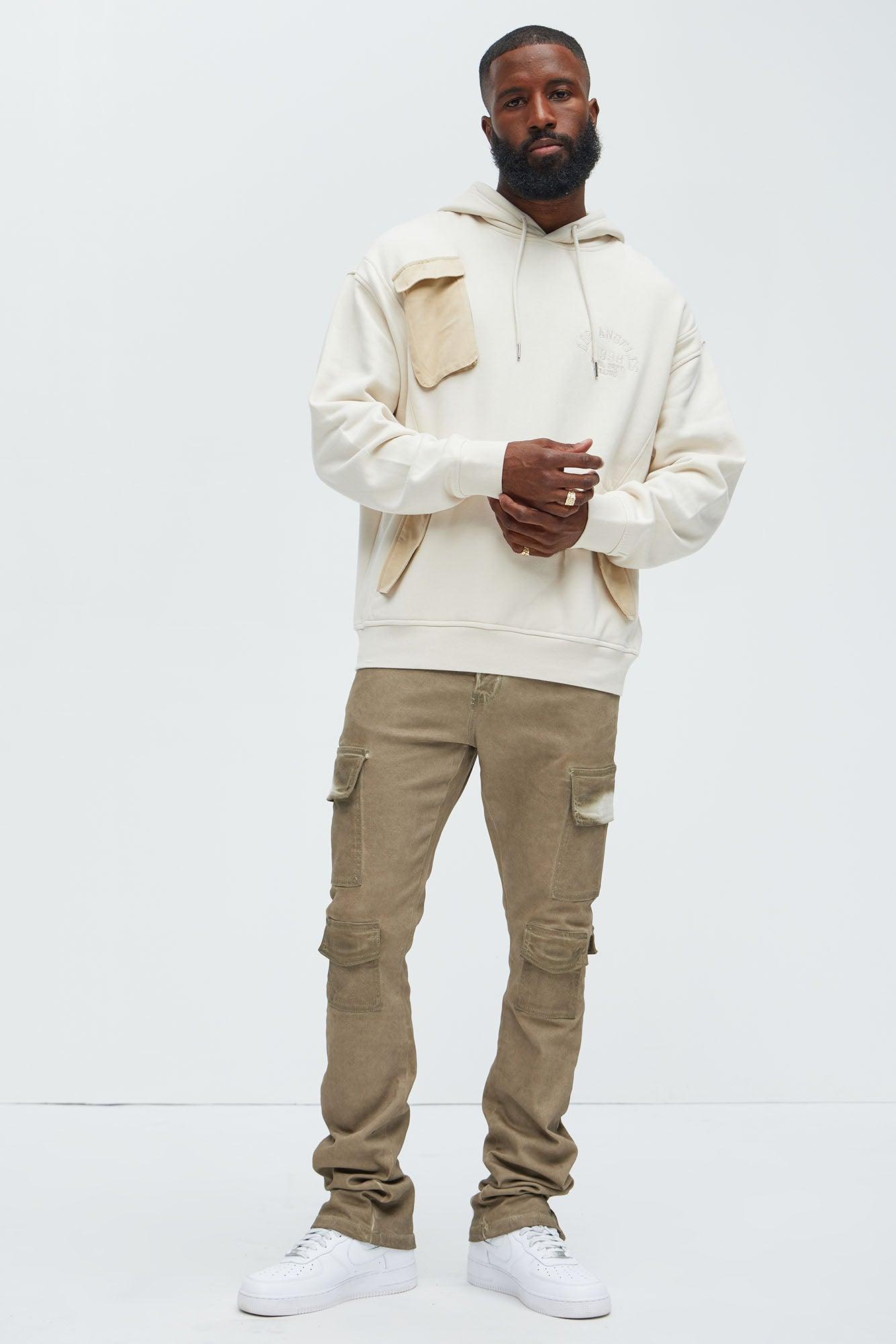 Triple Cargo Stacked Skinny Flare Jeans - Taupe Product Image