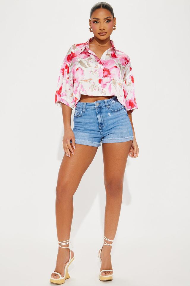 Summer Florals Satin Shirt  - Ivory/combo Product Image