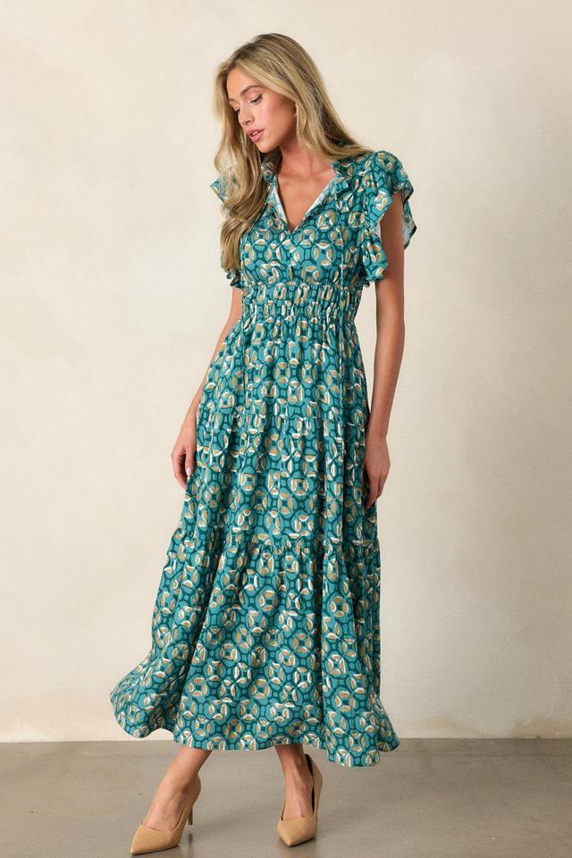 Vintage Vow Green Ruffle Sleeve Maxi Dress Product Image