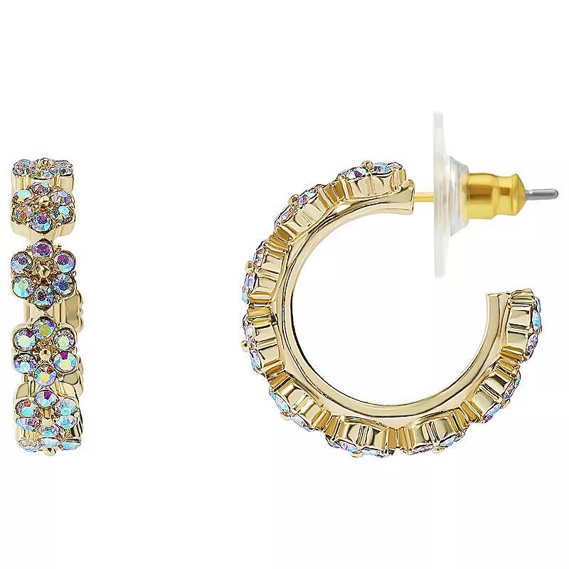 LC Lauren Conrad Crystal Flowers J Hoop Earrings, Womens, Clear Product Image