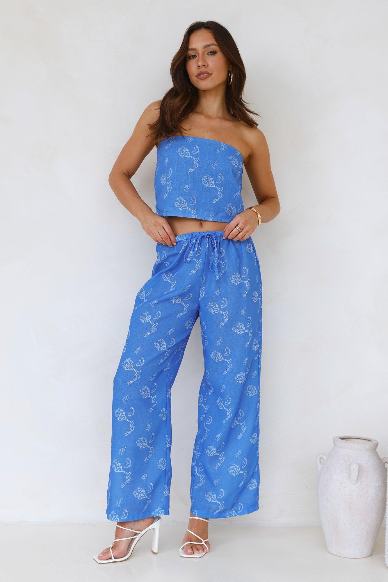 Melon Mix Wide Leg Pants Blue Product Image