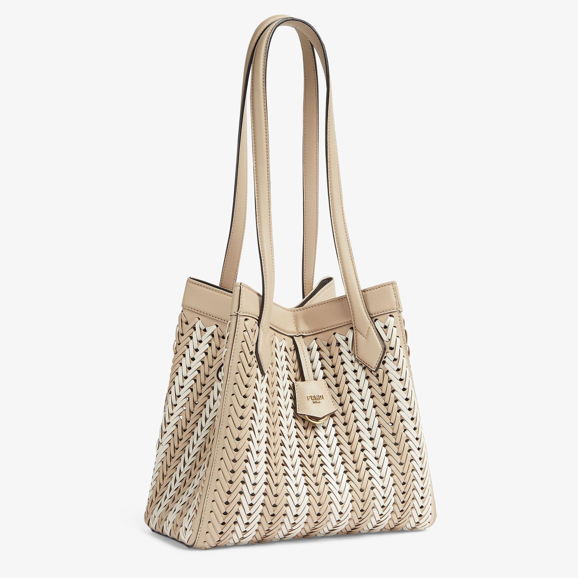 Fendi Origami MediumBeige and camellia interlaced leather bag that can be transformed Product Image