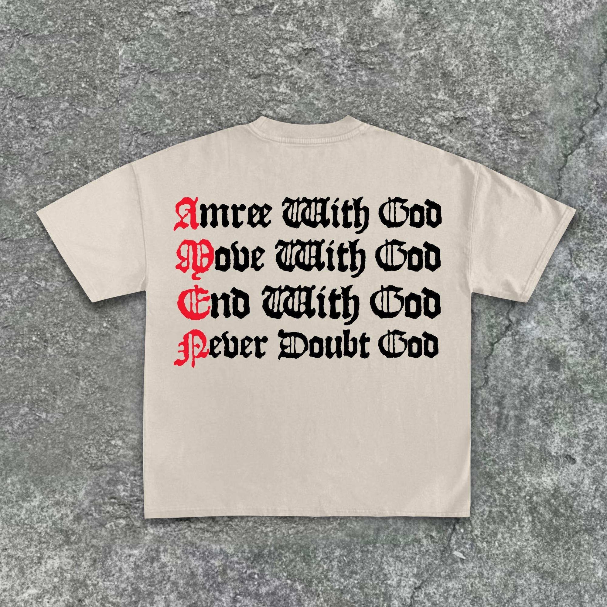 God Amen Alphabet Print Cotton T-Shirt Product Image