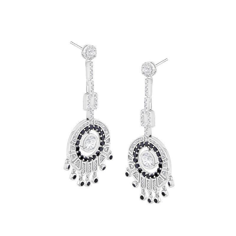 Judy Crowell Sterling Silver White & Black CZ Round Drop Dangle Earrings, Womens Product Image