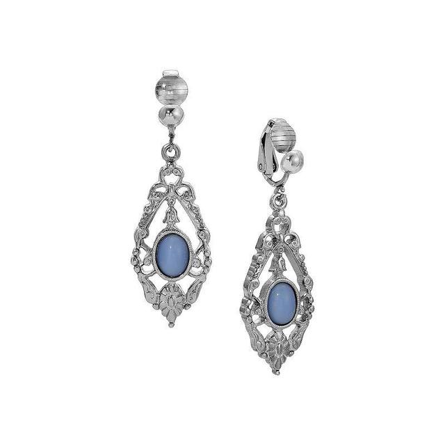 1928 Silver Tone Blue Drop Clip Earrings, Womens Product Image