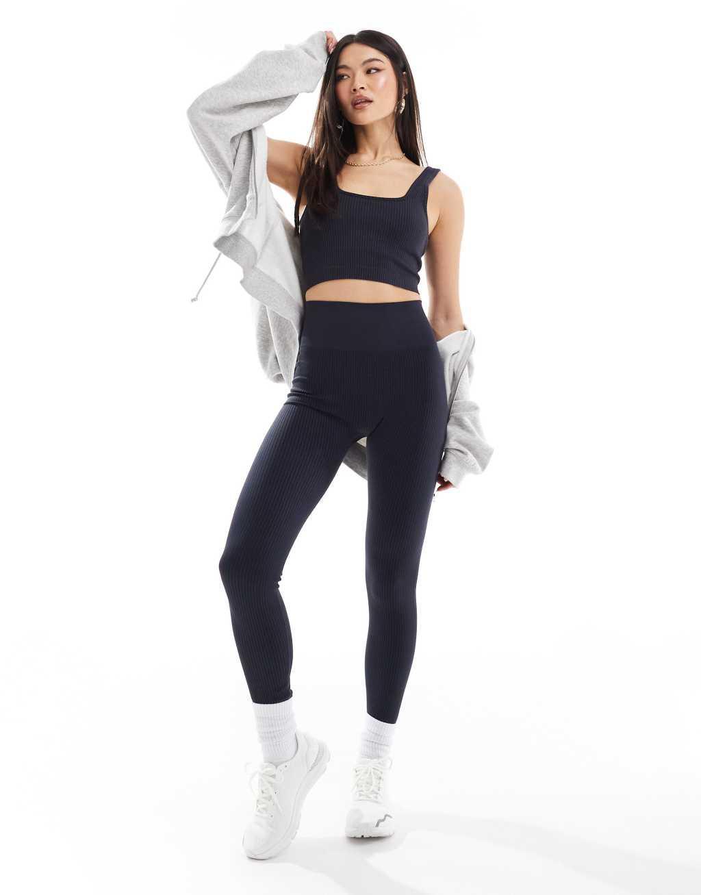 ASOS 4505 Icon seamless ribbed gym leggings in navy product image