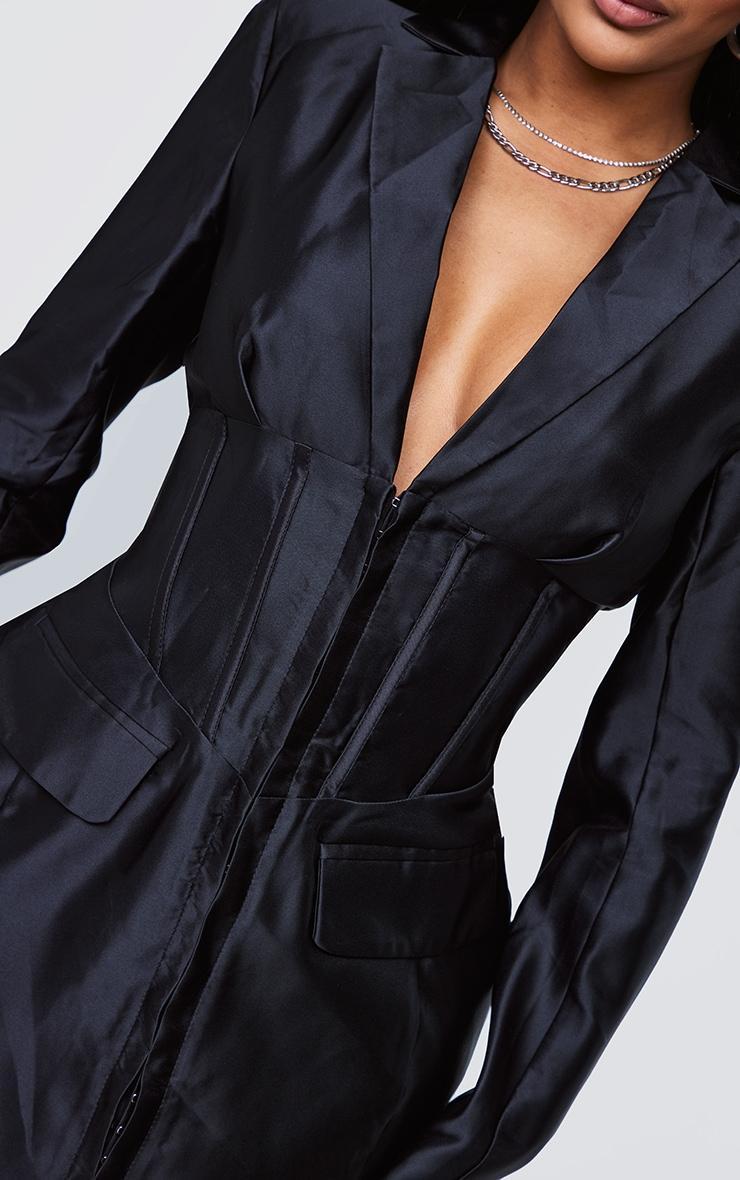 Shape Black Satin Corset Detail Blazer Dress Product Image