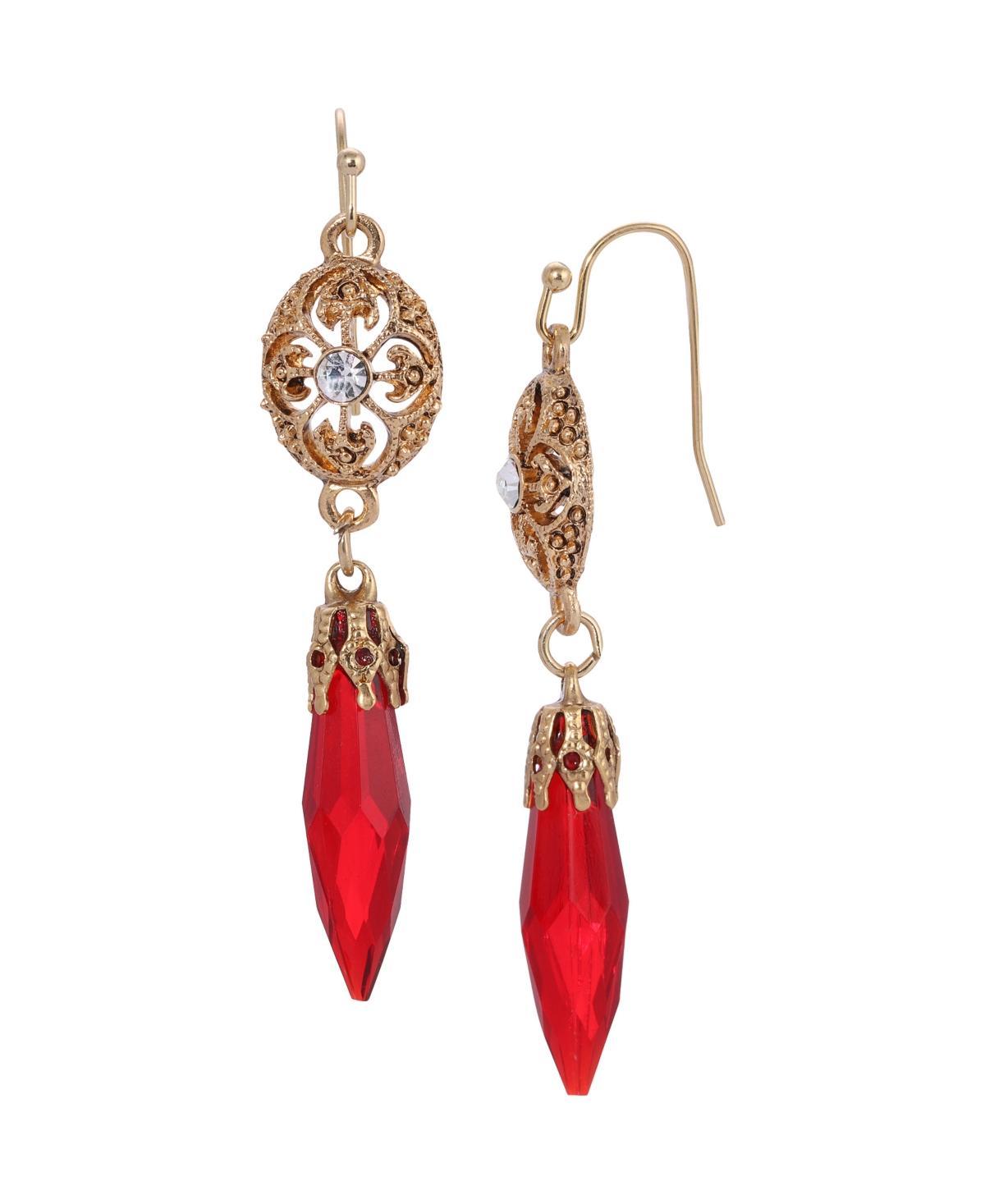 1928 Gold Tone Filigree Icicle Drop Earrings, Womens, Red Product Image