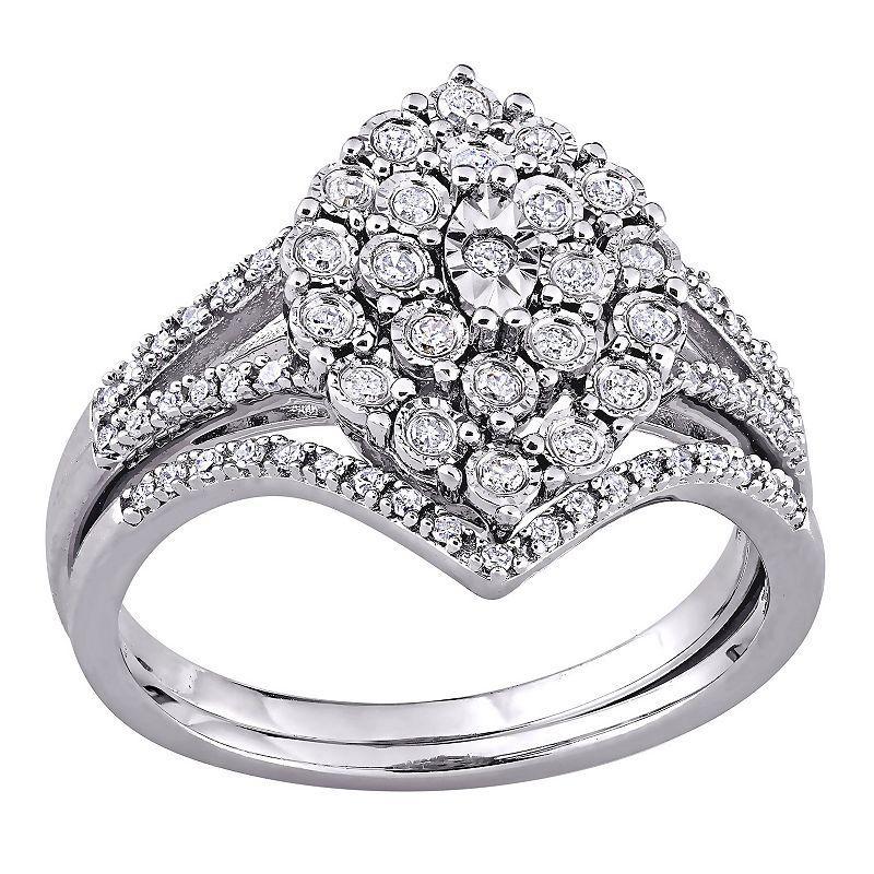 Stella Grace Sterling Silver 1/4 Carat T.W. Diamond Cluster Engagement Ring Set, Womens White Product Image