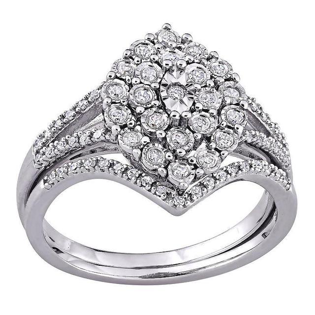 Stella Grace Sterling Silver 1/4 Carat T.W. Diamond Cluster Engagement Ring Set, Womens Product Image