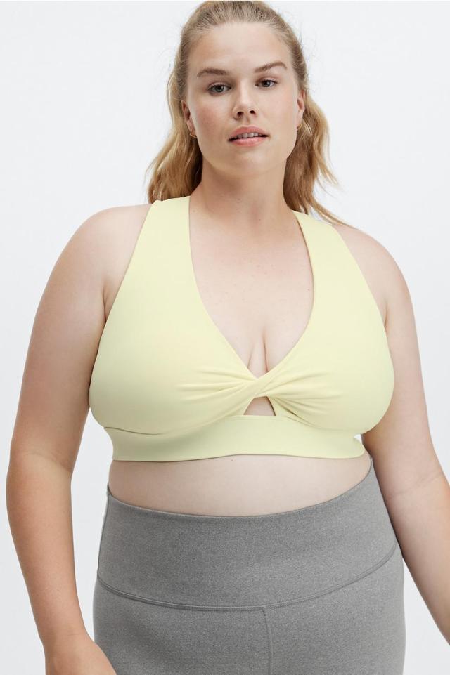 Fabletics Oasis Twist-Front Sports Bra Womens yellow plus Size 4X Product Image