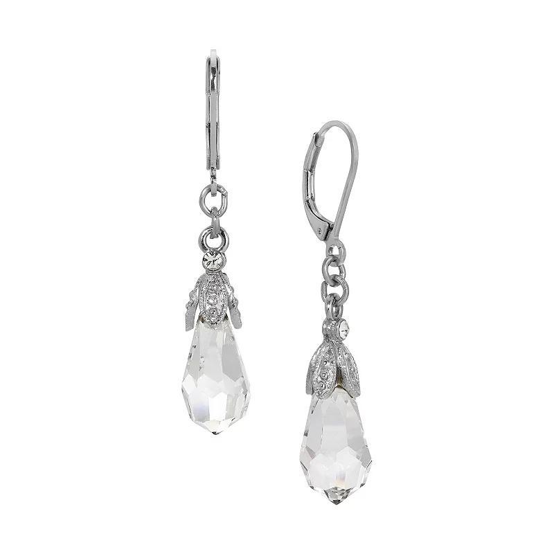 1928 Crystal Drop Leverback Earrings, Womens, Silver Product Image