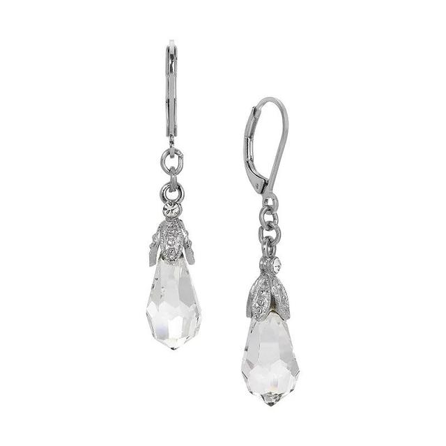 1928 Crystal Drop Leverback Earrings, Womens, White Product Image