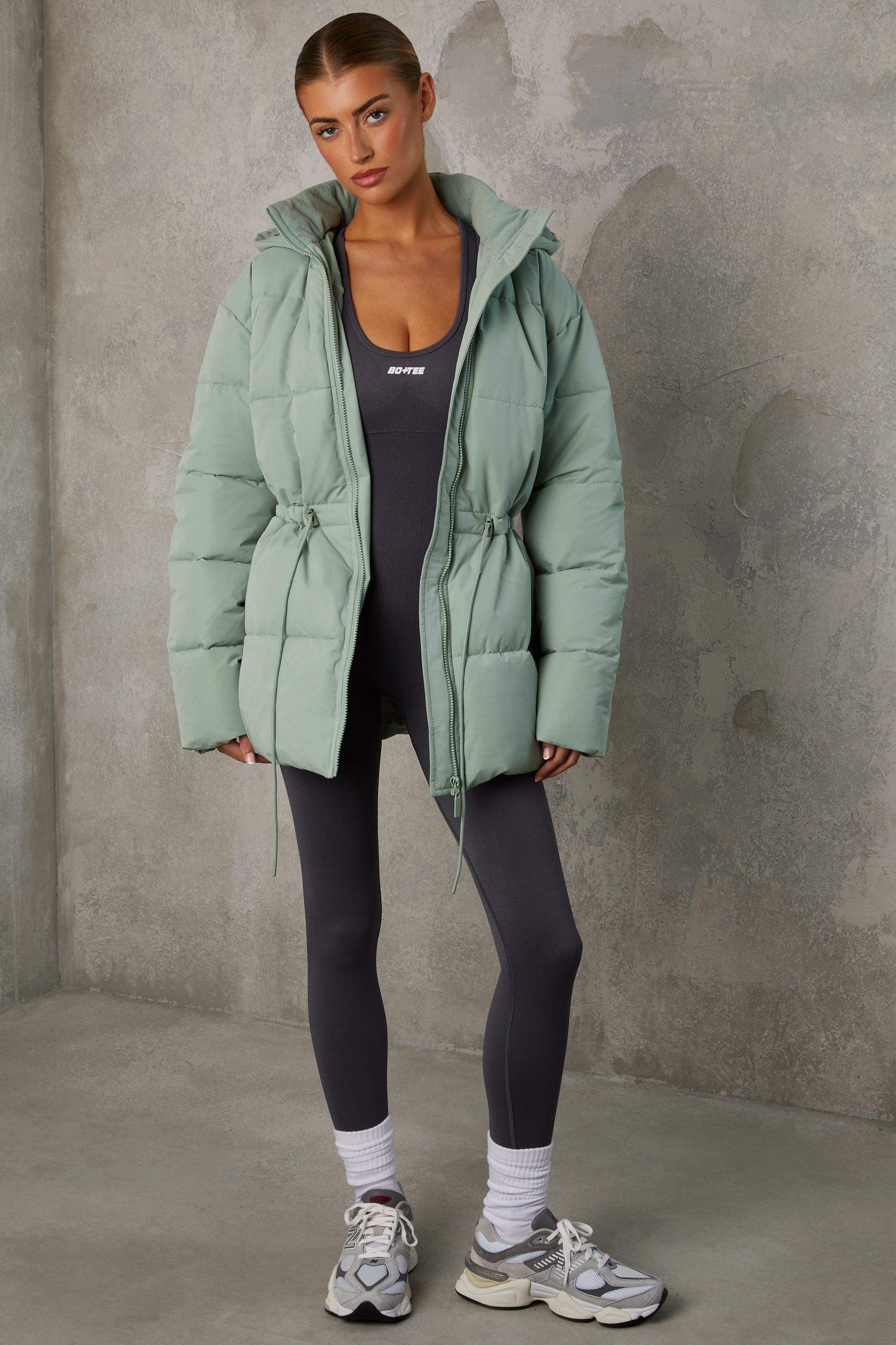 Mid Length Hooded Puffer Coat in Iceberg Green Product Image