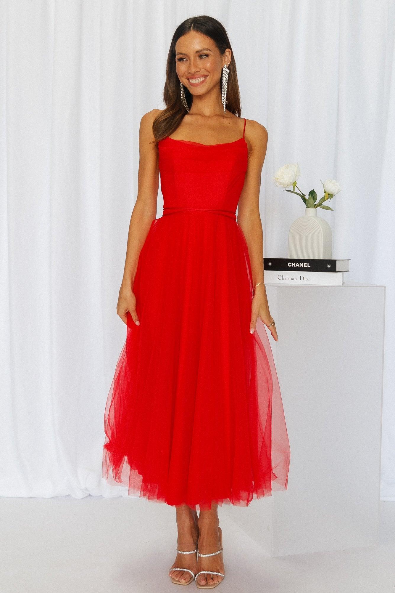 Signal My Way Tulle Midi Dress Red Product Image