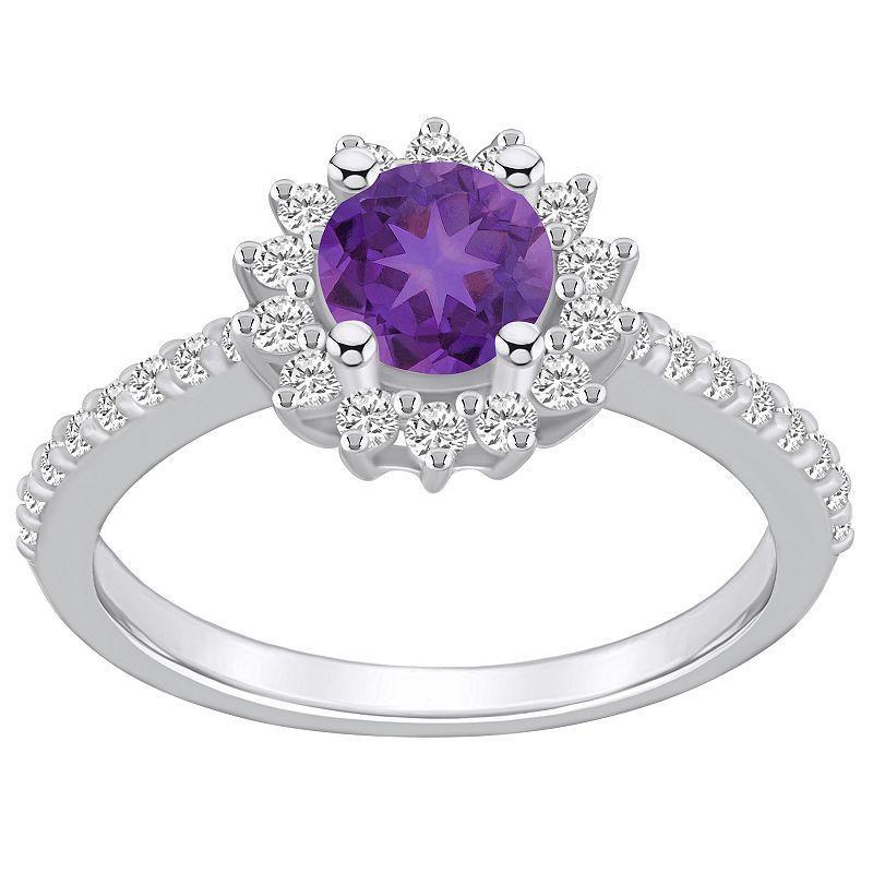 Alyson Layne 14k White Gold Amethyst & 1/2 Carat T.W. Diamond Halo Ring, Womens Purple Product Image